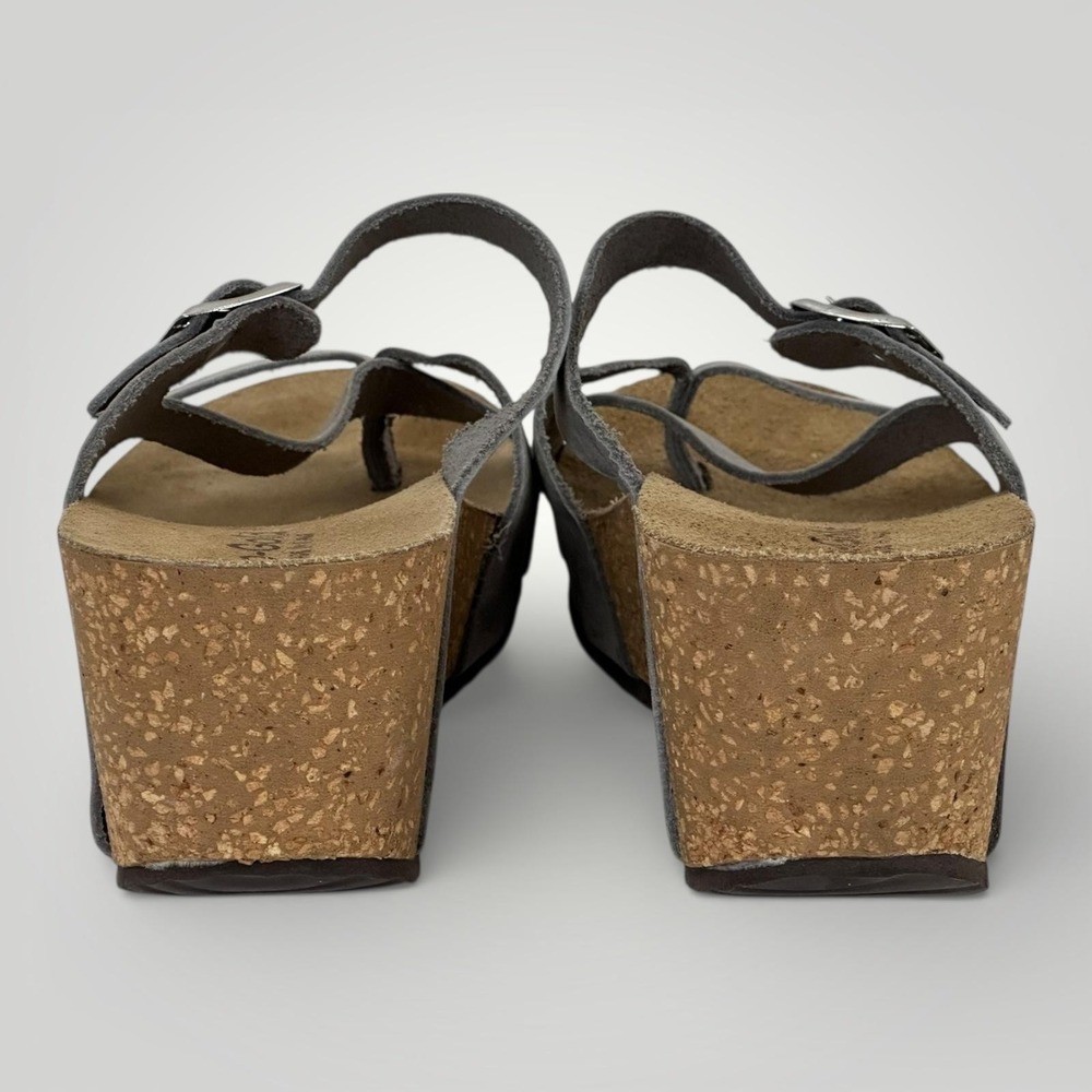 Bio-Gold Gray Suede Cork Wedge Sandals Womens 8 Italy Thong Comfort Shoes - Picture 7 of 14